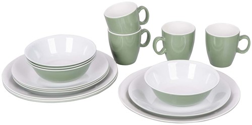 Bo-Camp Geschirr - Two-Tone - 16-teilig - Grün/Weiß
